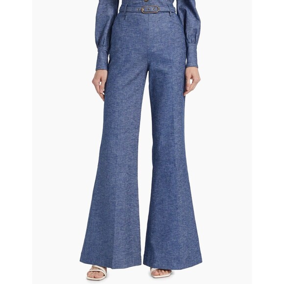 Zimmermann Eden Chambray Flared Pants Blue Size AU 3/US 10 - Picture 3 of 14